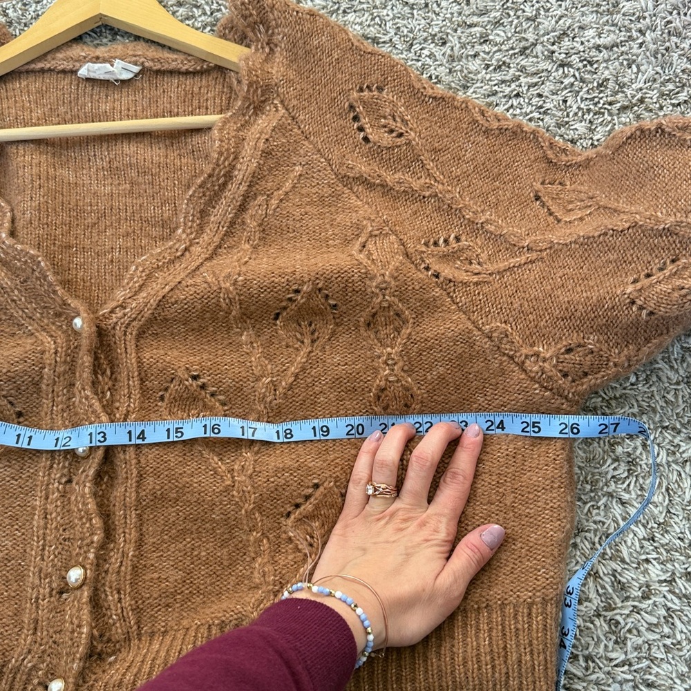 Love Riche Button Down Knit Sweater Embellished Brown size Large - Picture 10 of 11